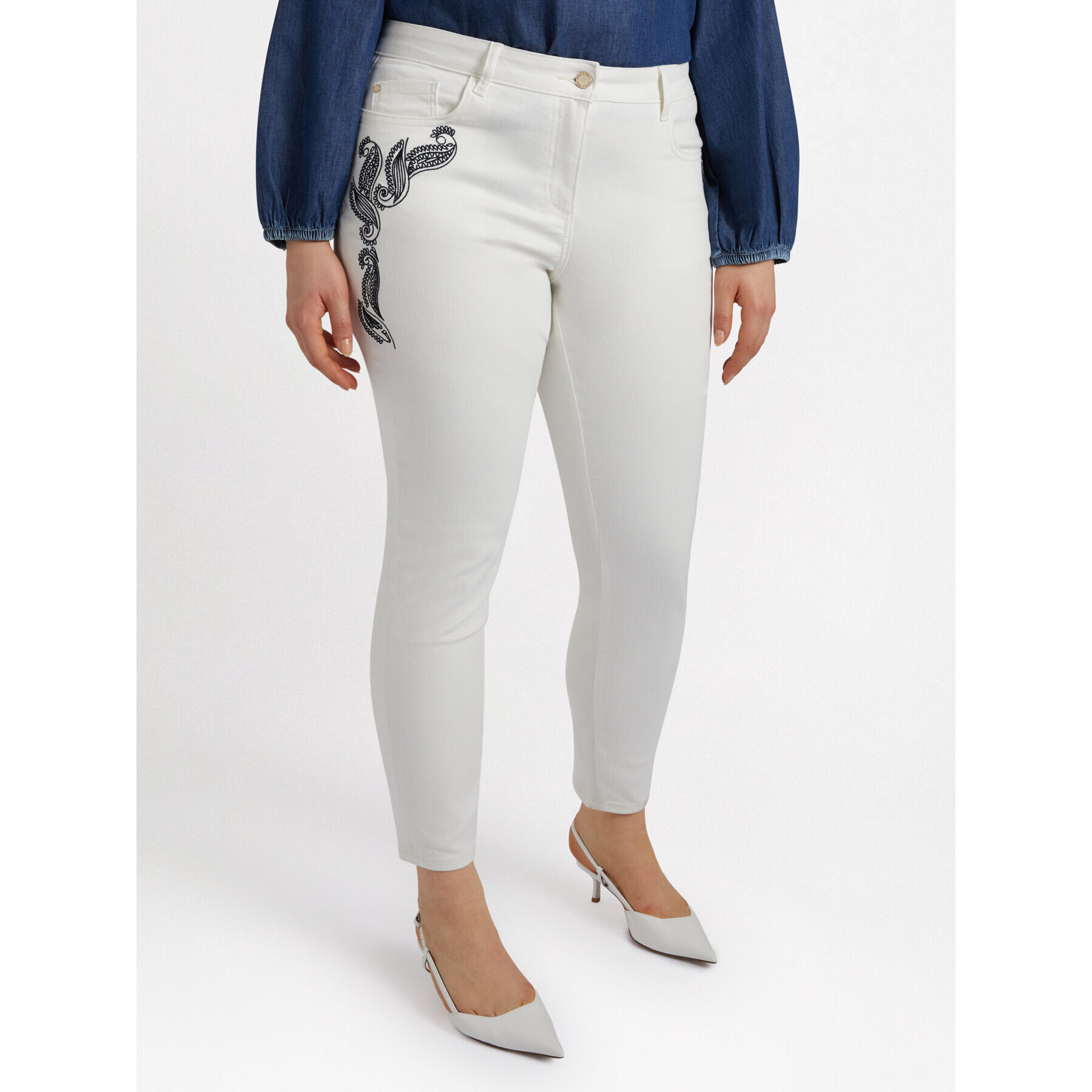 Fiorella Rubino - Pantalón pitillo bordado - Blanco
