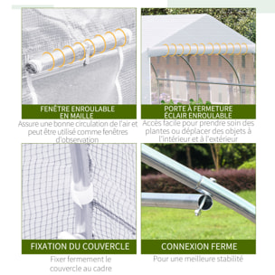 Serre tunnel de jardin 3,5 x 3 x 2 m grande taille 6 fenêtres blanc