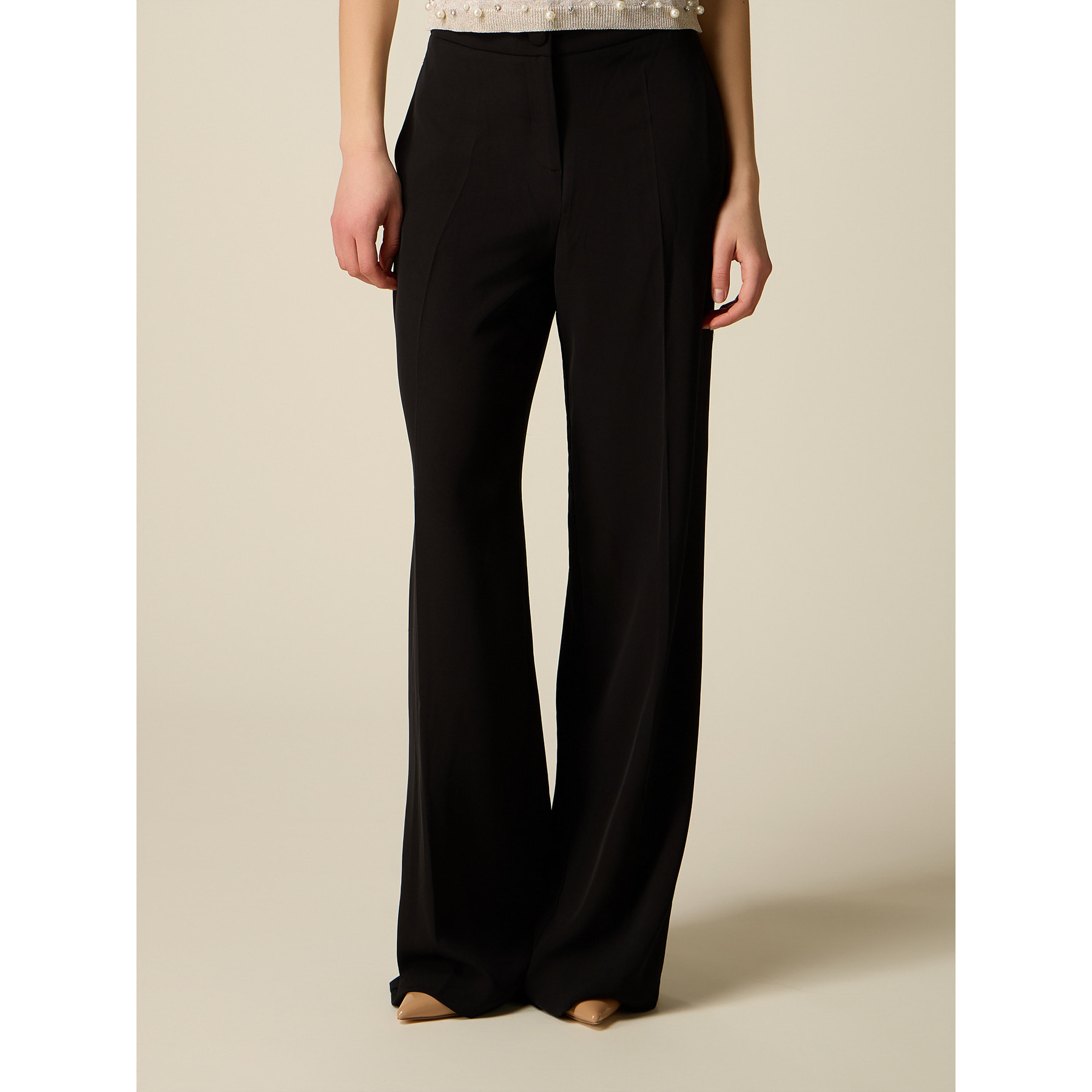 Oltre - Pantalones palazzo de tejido crepé - Negro