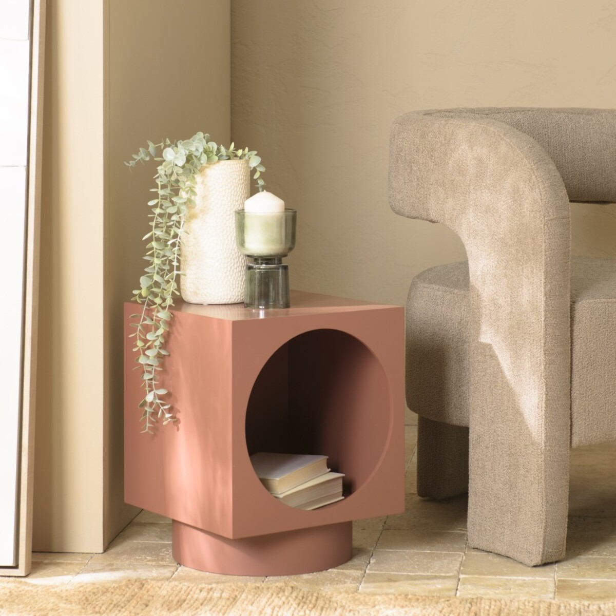 AGATHE - Table d'appoint carrée 34x34cm en bois peint terracotta