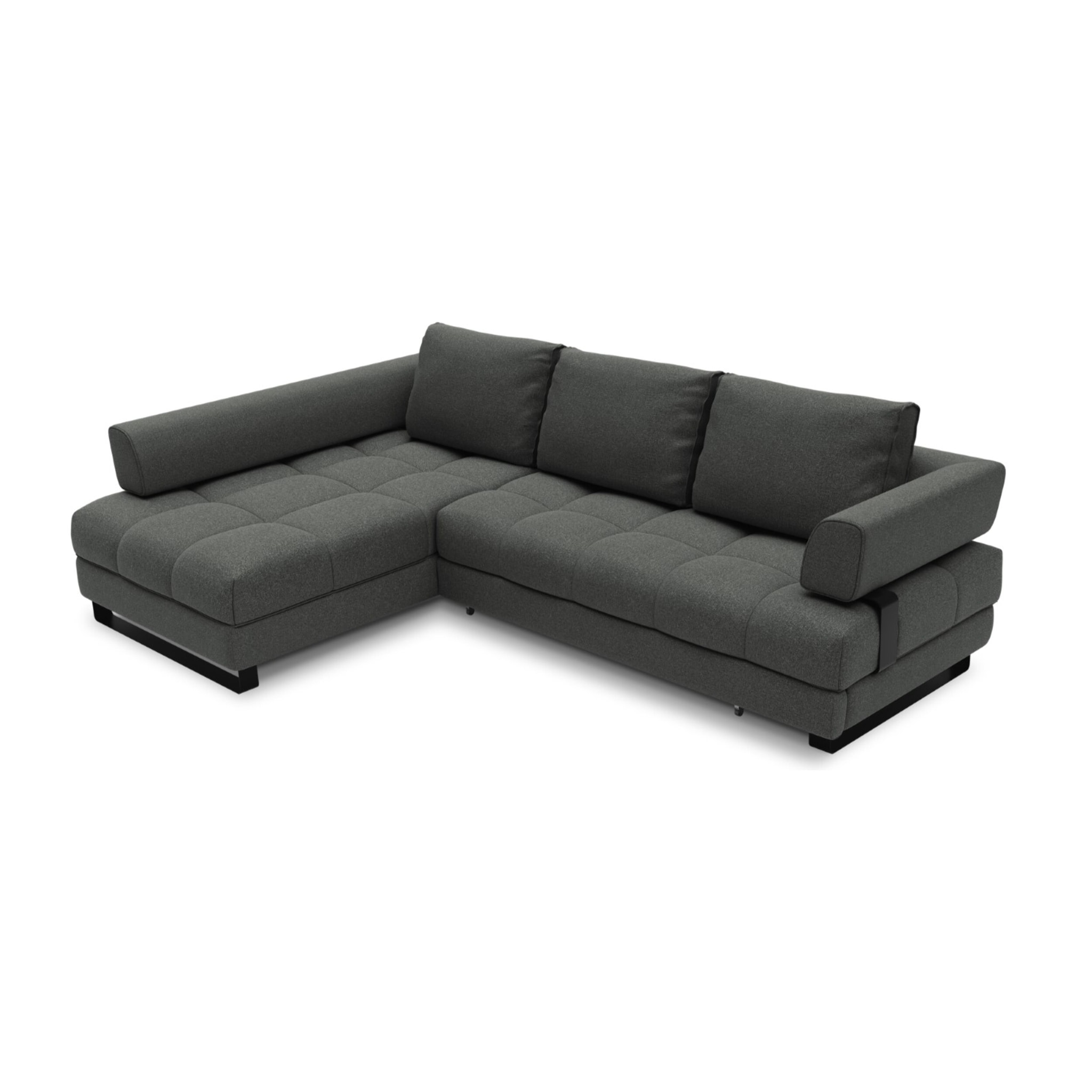 Canapé d'angle gauche convertible avec coffre de rangement "Clinton" 5 places en tissu structurel gris foncé