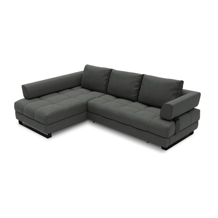 Canapé d'angle gauche convertible avec coffre de rangement "Clinton" 5 places en tissu structurel gris foncé