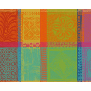 Set pur coton motif jacquard orange multicolore Mille wax creole