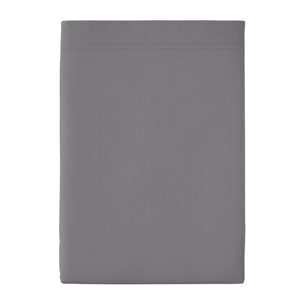 Drap plat uni en percale de coton, PREMIÈRE, Gris Basalte