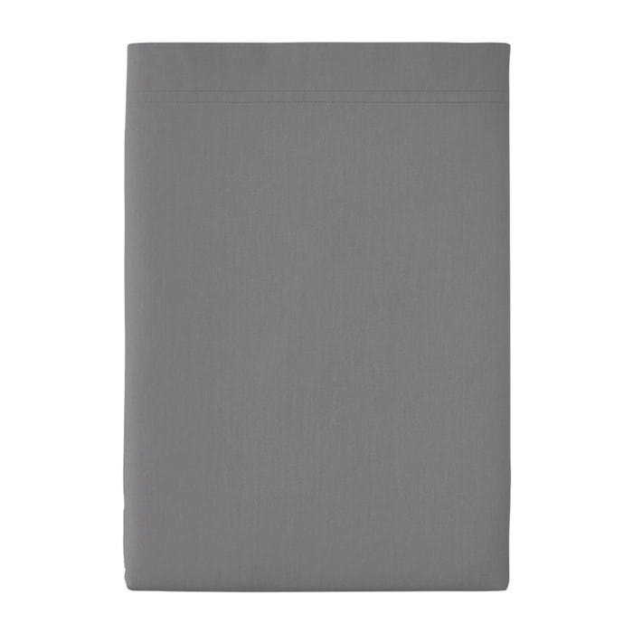 Drap plat uni en percale de coton, PREMIÈRE, Gris Basalte