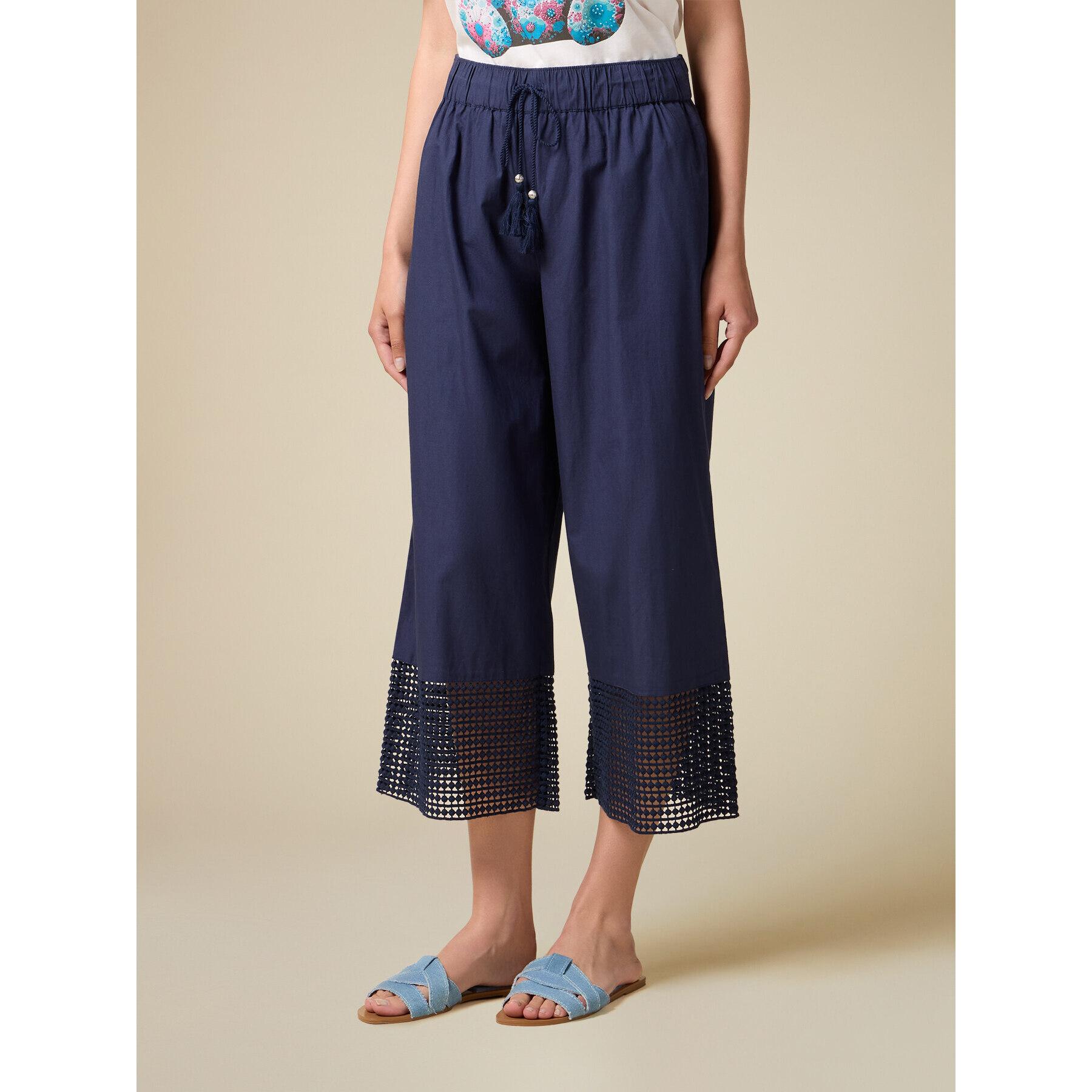 Oltre - Pantaloni cropped con inserti in macramé - Blu