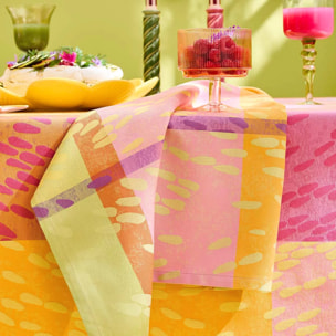 Serviette pur coton 220 g/m² motif jacquard rose vert Mille sources berlingot