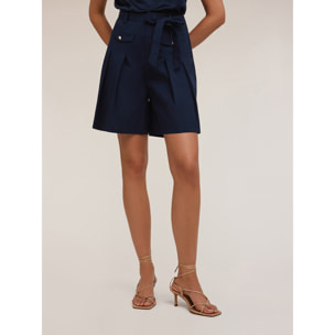 Motivi - Shorts de talle alto con pliegues - Azul