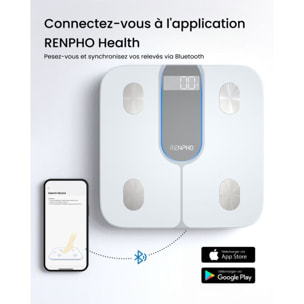 Pèse personne connecté RENPHO Elis 1C Verre Trempé, Bluetooth, Max. 180 kg, Connecté, 13 Données Corporelles