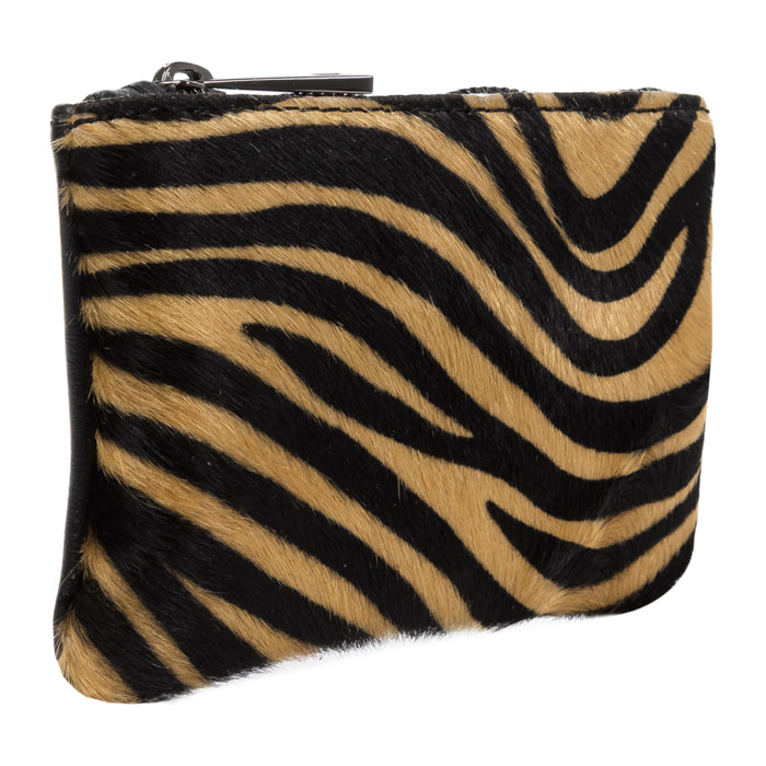 FIRENZE ARTEGIANI Portafoglio da Donna Leonilda. Vera Pelle Sauvage Cavallino Tigre Made in Italy 14x2x9 Cm. Colore nero