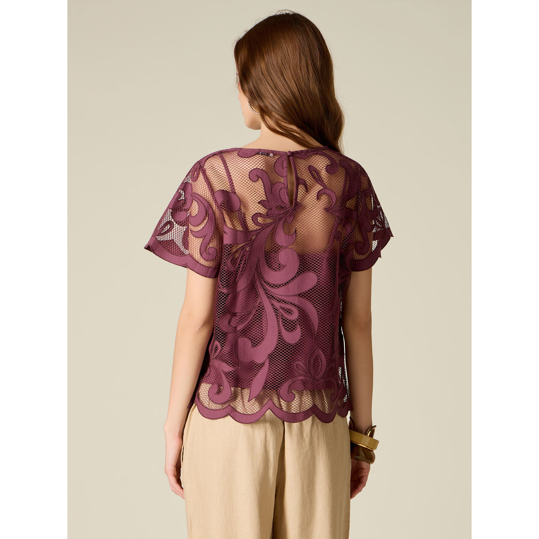 Oltre - Blusa in pizzo con top sotto - Viola