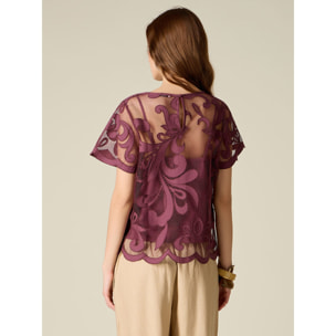 Oltre - Blusa in pizzo con top sotto - Viola