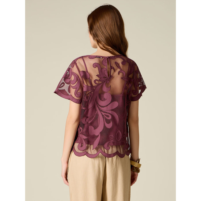 Oltre - Blusa in pizzo con top sotto - Viola