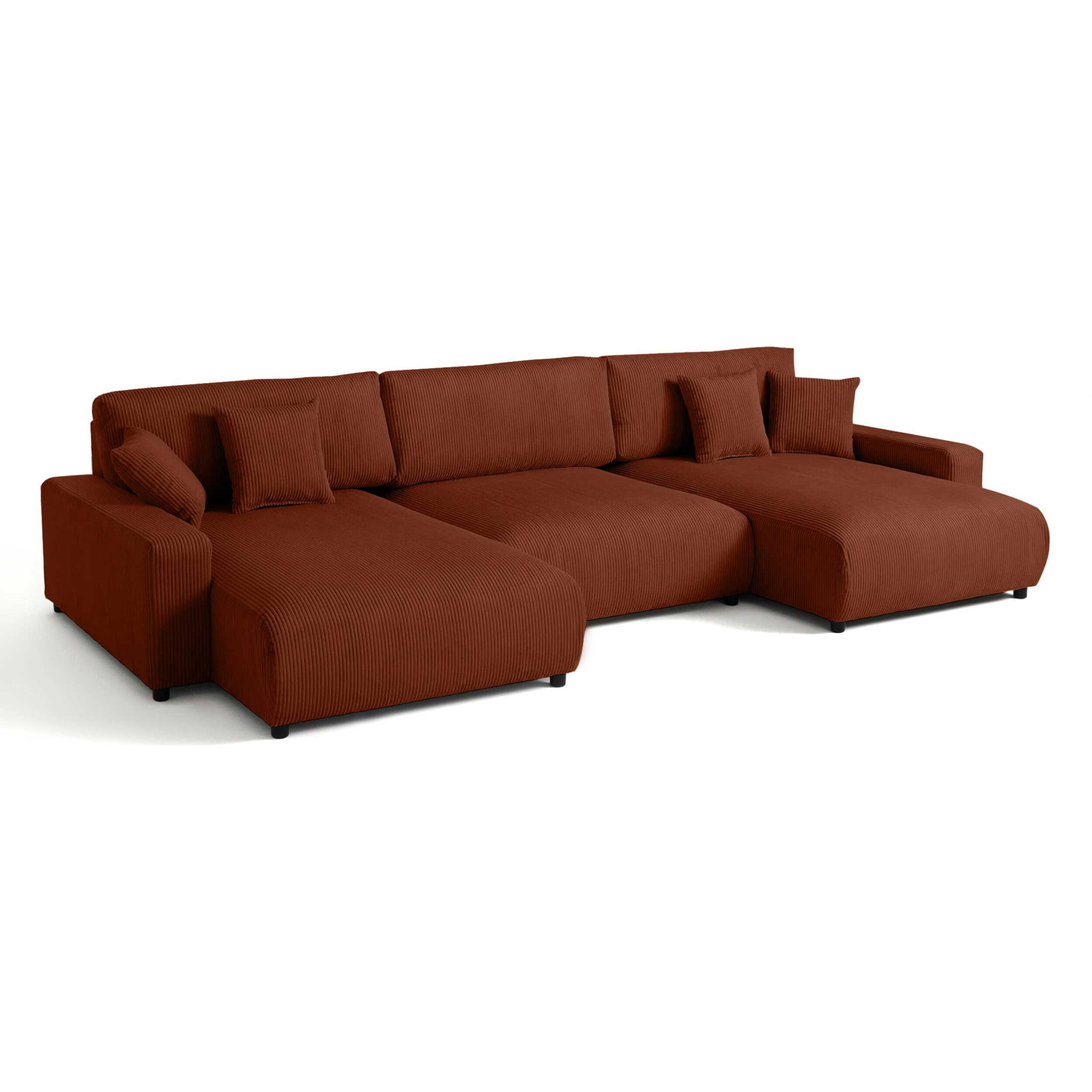 Pivoine - canapé panoramique en U - 7 places - convertible avec coffre - en velours côtelé - Terracotta