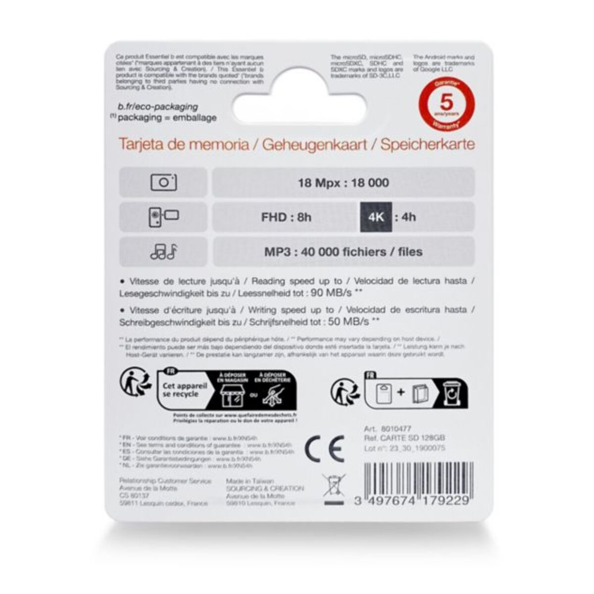 Carte SD ESSENTIELB 128Go SDXC