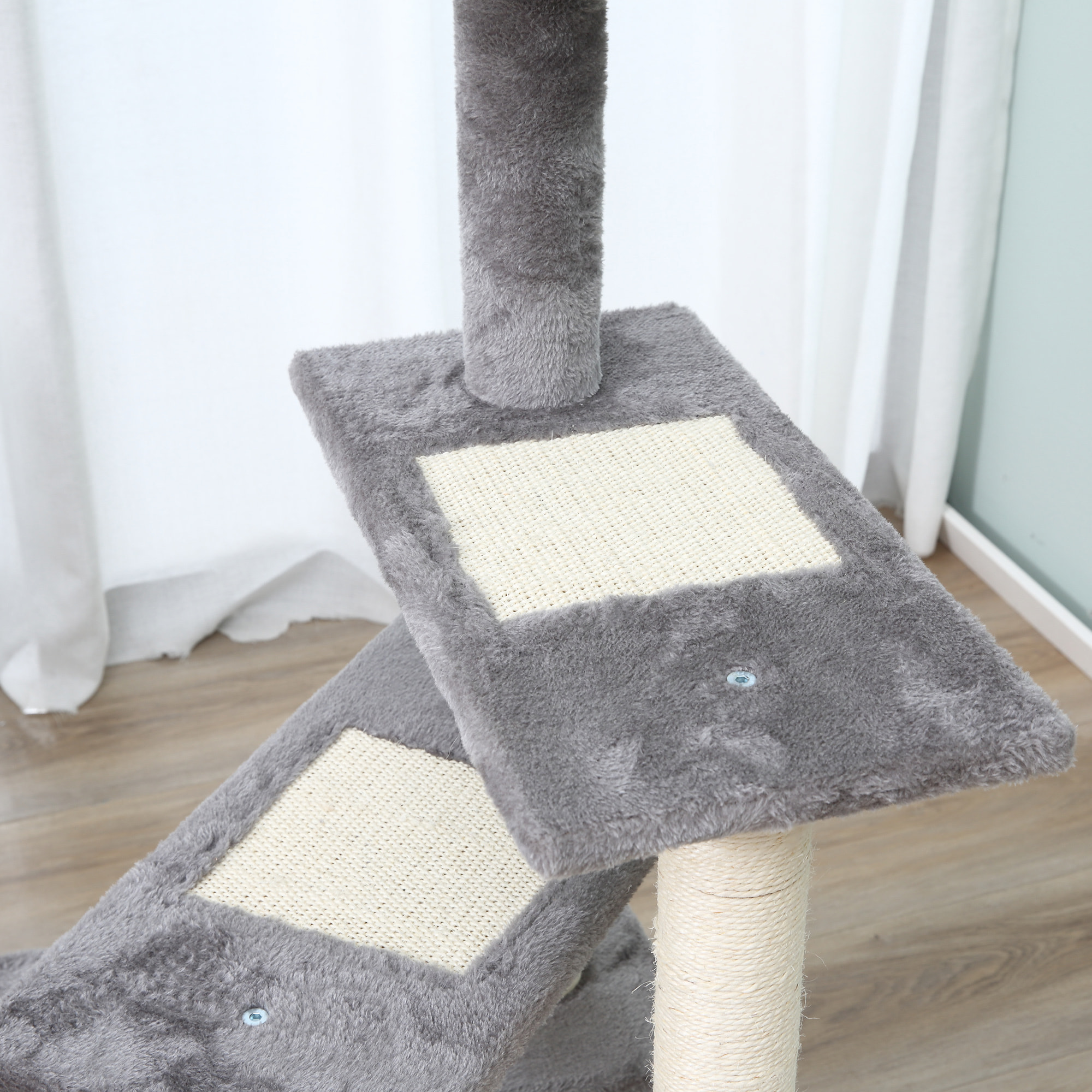 árbol Gatos de Terciopelo y Sisal 48x48x99,5cm Beige y Gris