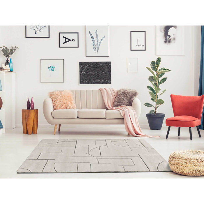 LENA Alfombra geométrica con lí­neas en tonos crema, varias medidas disponibles