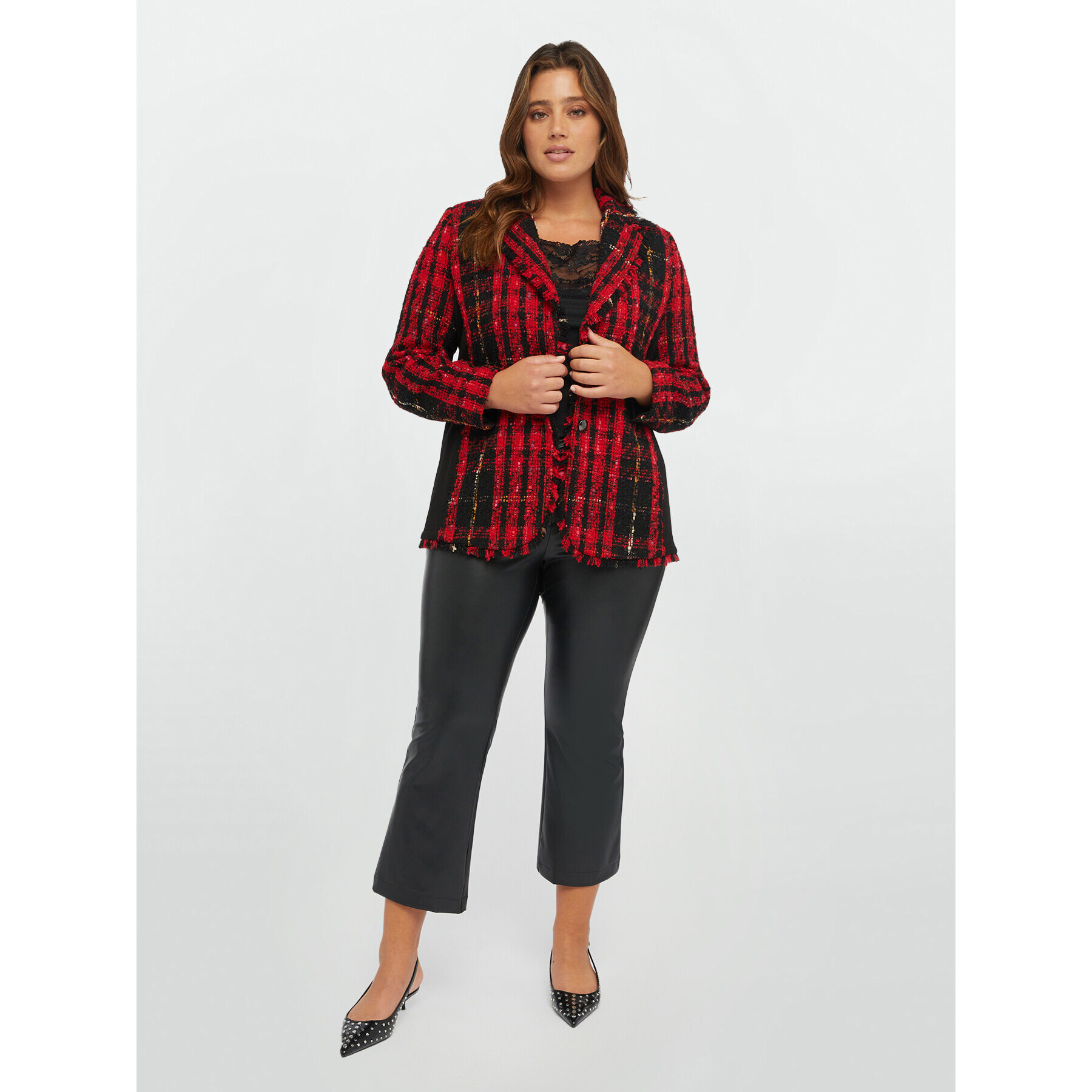 Fiorella Rubino - Giacca tartan con frange - Rosso