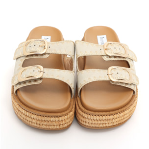 Sandali platform in simil pelle con fibbie color oro