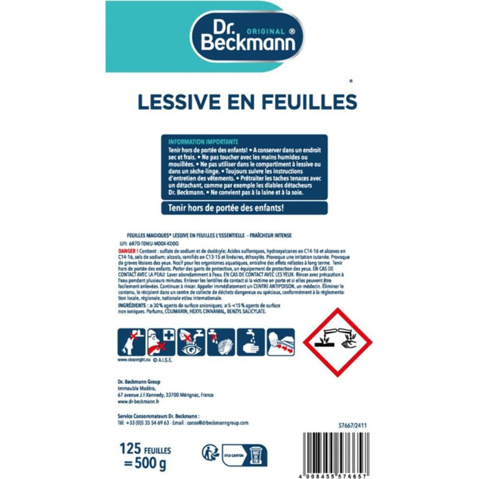 Lessive DR BECKMANN en feuilles L'Essentielle x125 lavages