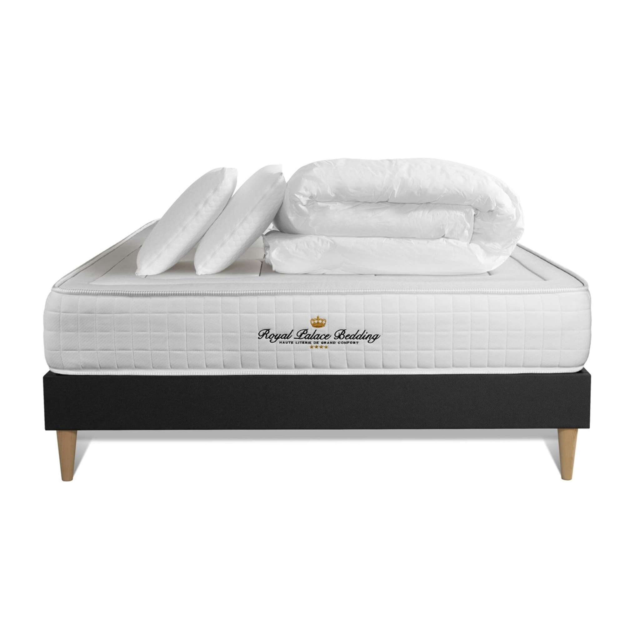 Ensemble 2p - Matelas Mémoire de forme - 24cm - Confort : Ferme - ferme - Balmoral - Matelas Hôtelier - Noir