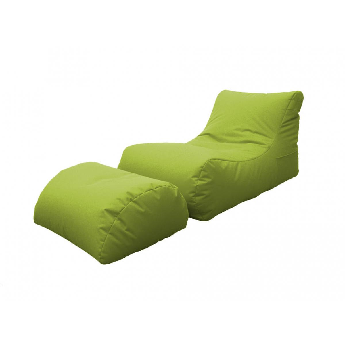 Chaise Longue moderna da soggiorno, Made in Italy, Poltrona con poggiapiedi in Nylon, Pouf imbottito per camera da letto, cm 120x80h60, colore Verde