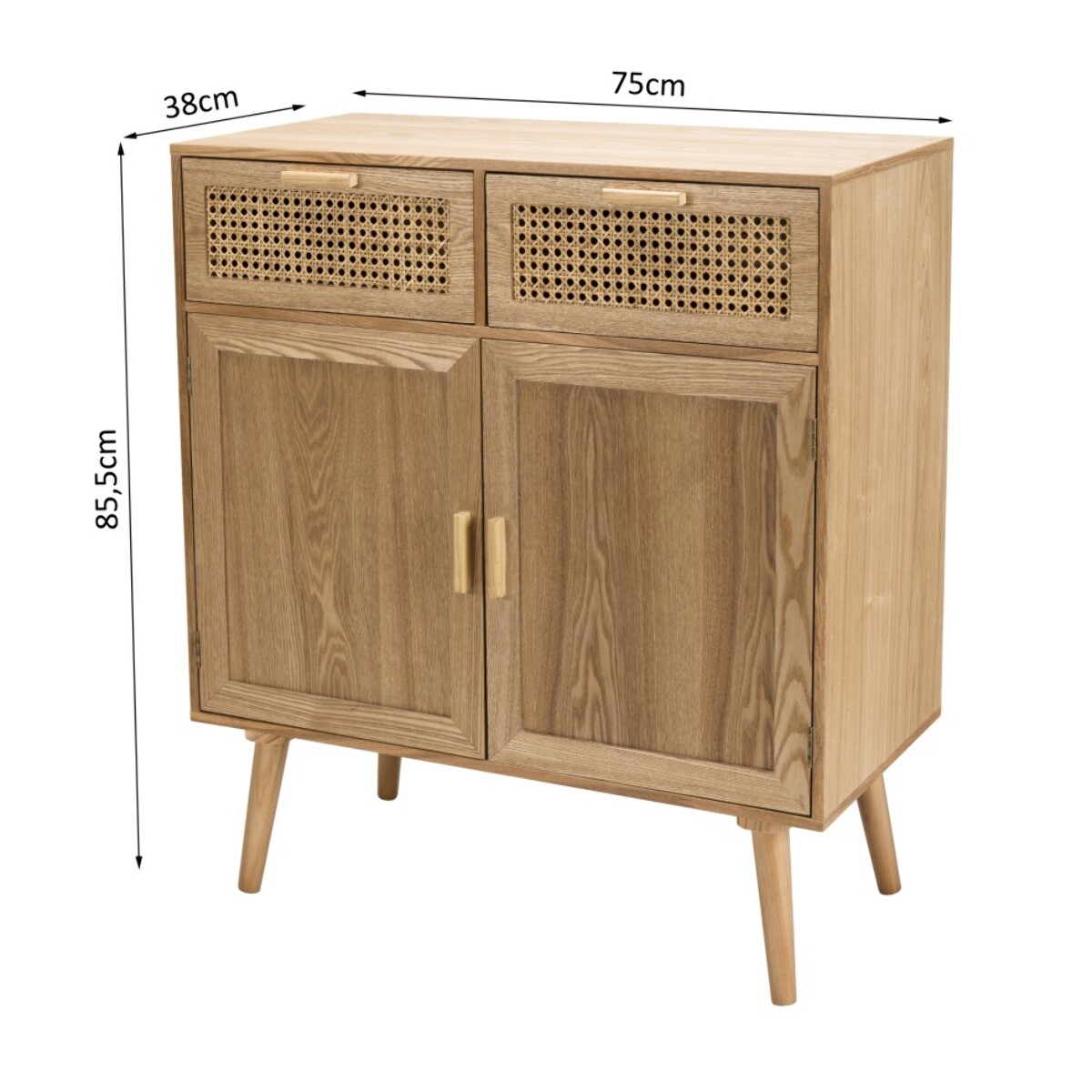 RODRIGO - Buffet couleur naturelle 2 tiroirs 2 portes bois cannage