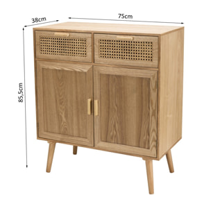 RODRIGO - Buffet couleur naturelle 2 tiroirs 2 portes bois cannage