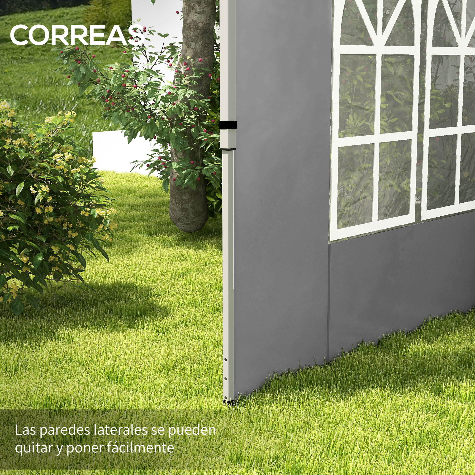 2 Paredes Laterales para Carpas de 3 x 3 / 3 x 4 m, 295x195 cm, Paredes Laterales de Repuesto para Cenador de Tela Oxford con Ventana, para Jardín, Exteriores, Fiestas, Gris Claro