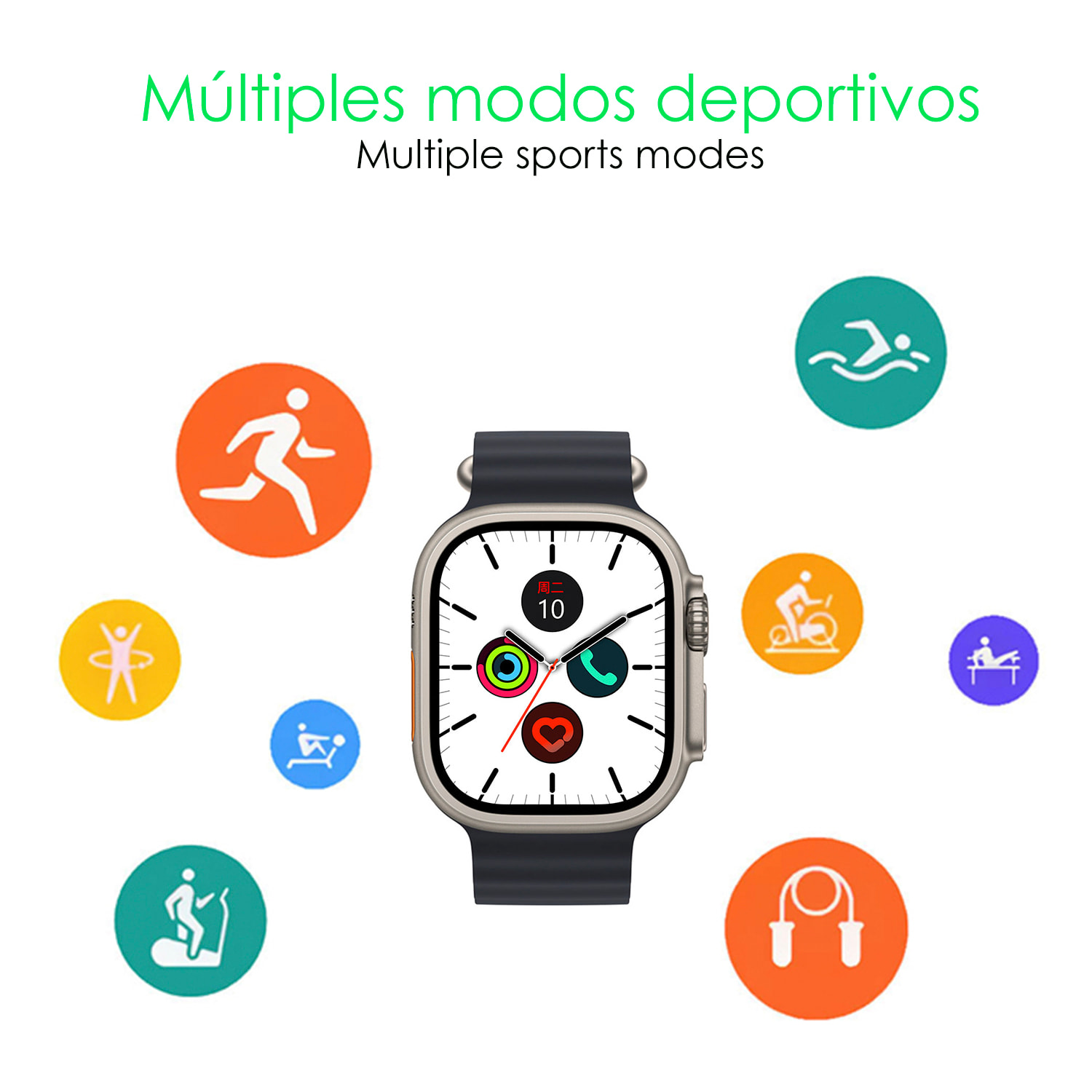 Smartwatch C9 Ultra Max con 20 modalità sport, chiamate Bluetooth. Monitora la frequenza cardiaca, l'ossigeno nel sangue, la tensione. Doppio cinturino.