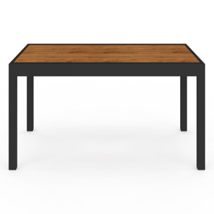 Ensemble repas extensible Timbia 12 places noir et verre trempé effet bois