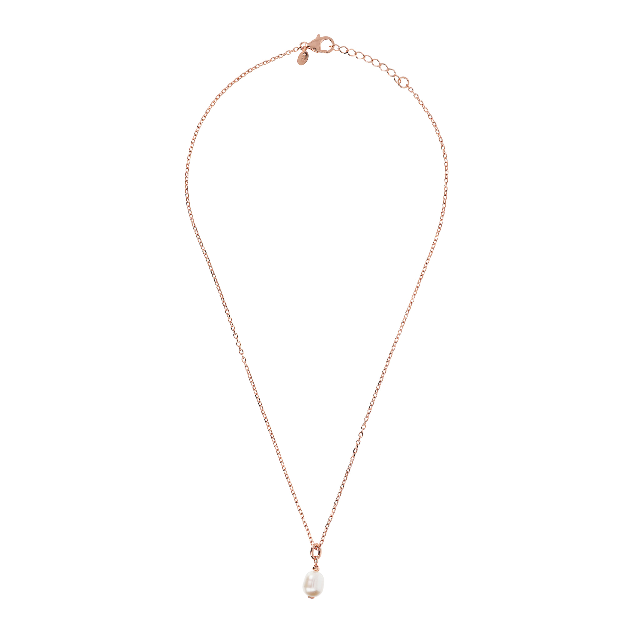 PERLAVIVA - Collana in Argento 925 placcato Oro Rosa 18Kt con Perla Ovale Bianca d'Acqua Dolce 8x10mm