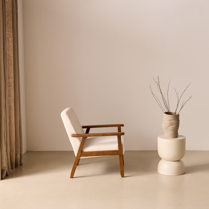 Fauteuil scandinave bois d'hévéa teinté noyer clair bouclette ISAK