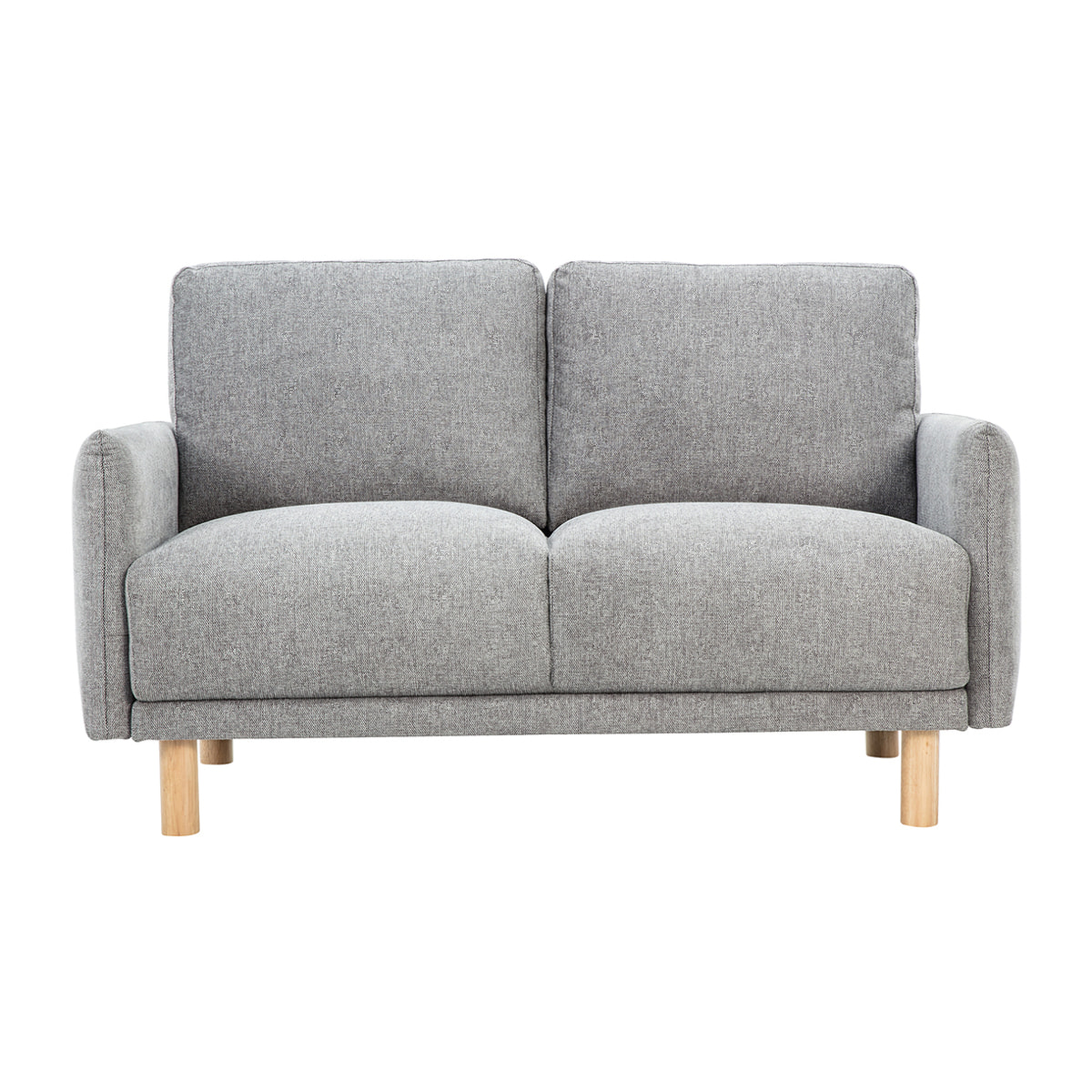 Canapé design 2 places en tissu effet velours texturé gris et bois clair BONO