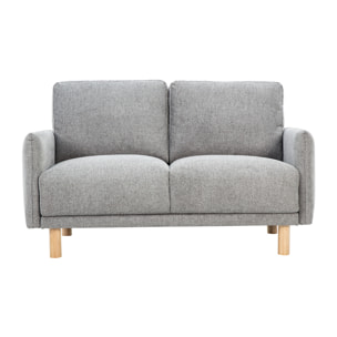 Canapé design 2 places en tissu effet velours texturé gris et bois clair BONO