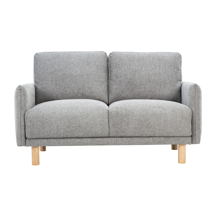 Canapé design 2 places en tissu effet velours texturé gris et bois clair BONO