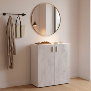 Armadietto Multiuso Armadio Basso A 2 Ante Mobile Salvaspazio Con Ripiani Regolabili Bagno Lavanderia Ripostiglio 80x37x92 Cm Bianco E Grigio Cemento