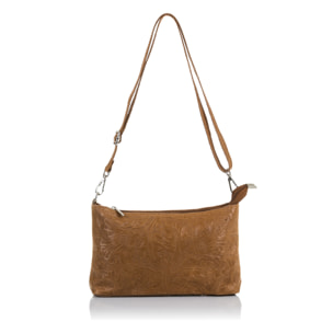 Martia Bolso bandolera Mujer.Piel auténtica Gamuza Grabado Arabesco