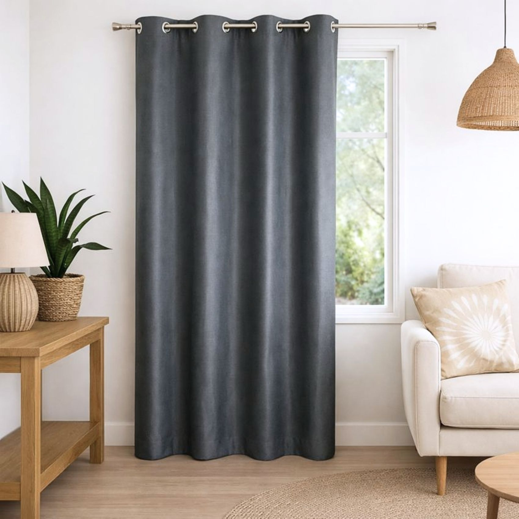 Rideau 100% occultant  - Effet chiné - Gris anthracite