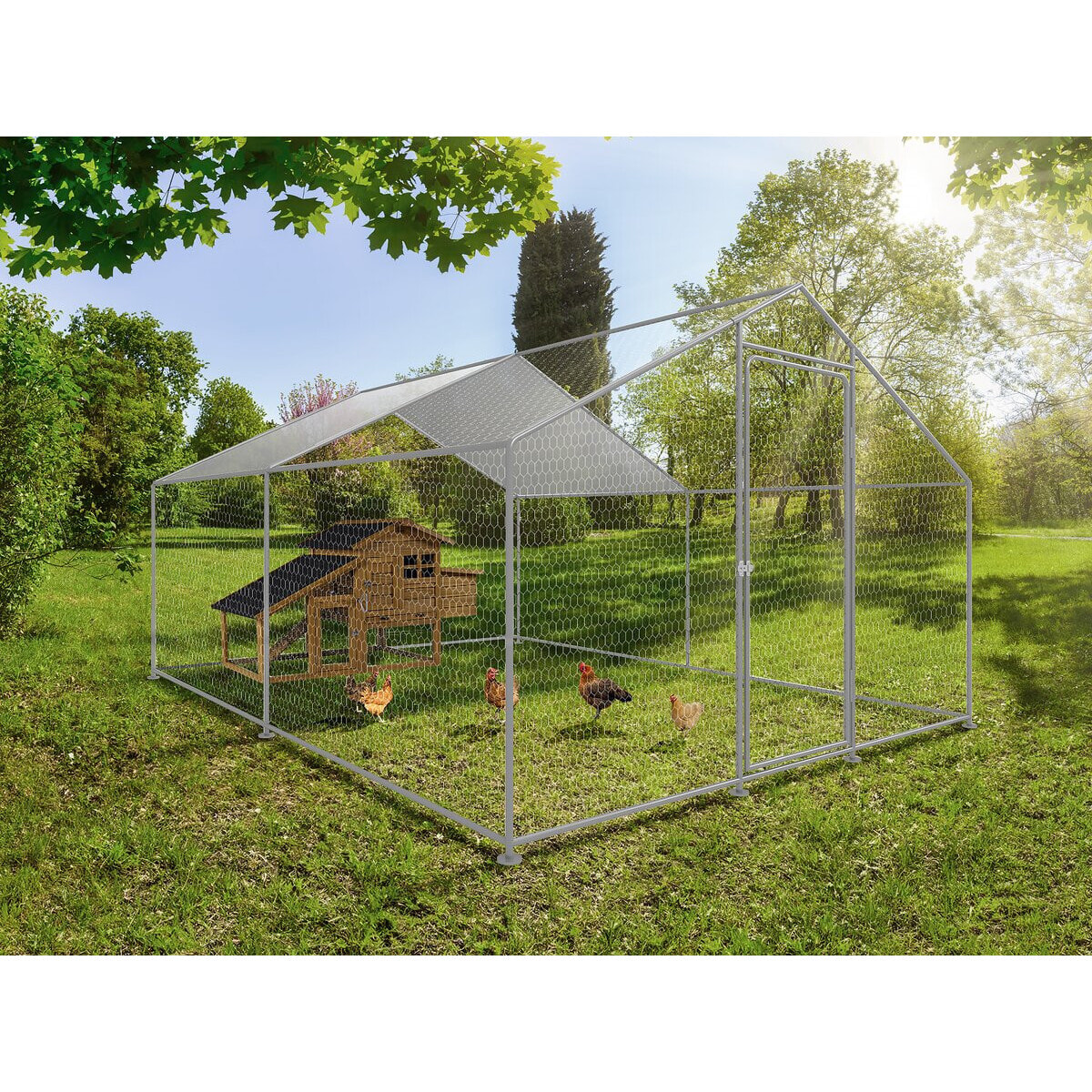 Enclos à poules 12 m² parc grillagé 4 x 3 x 2 M acier galvanisé