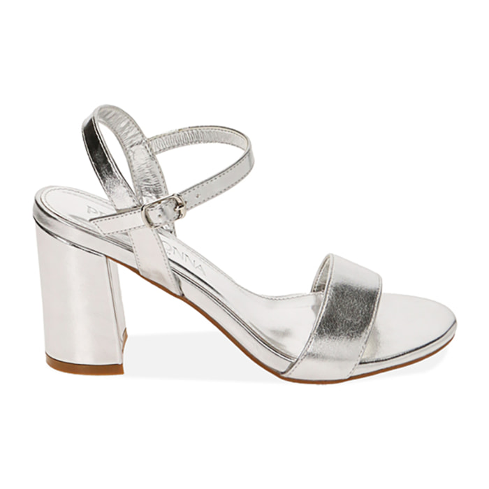 Sandali argento laminato, tacco 8 cm