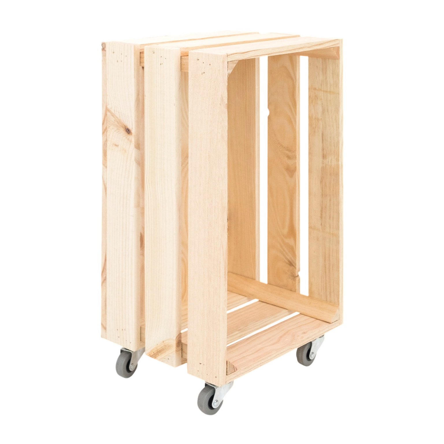 Caja grande de madera maciza en tono natural con Ruedas Vertical 30,5x25,5x49 cm Alto: 55 Largo: 29.5 Ancho: 25.5