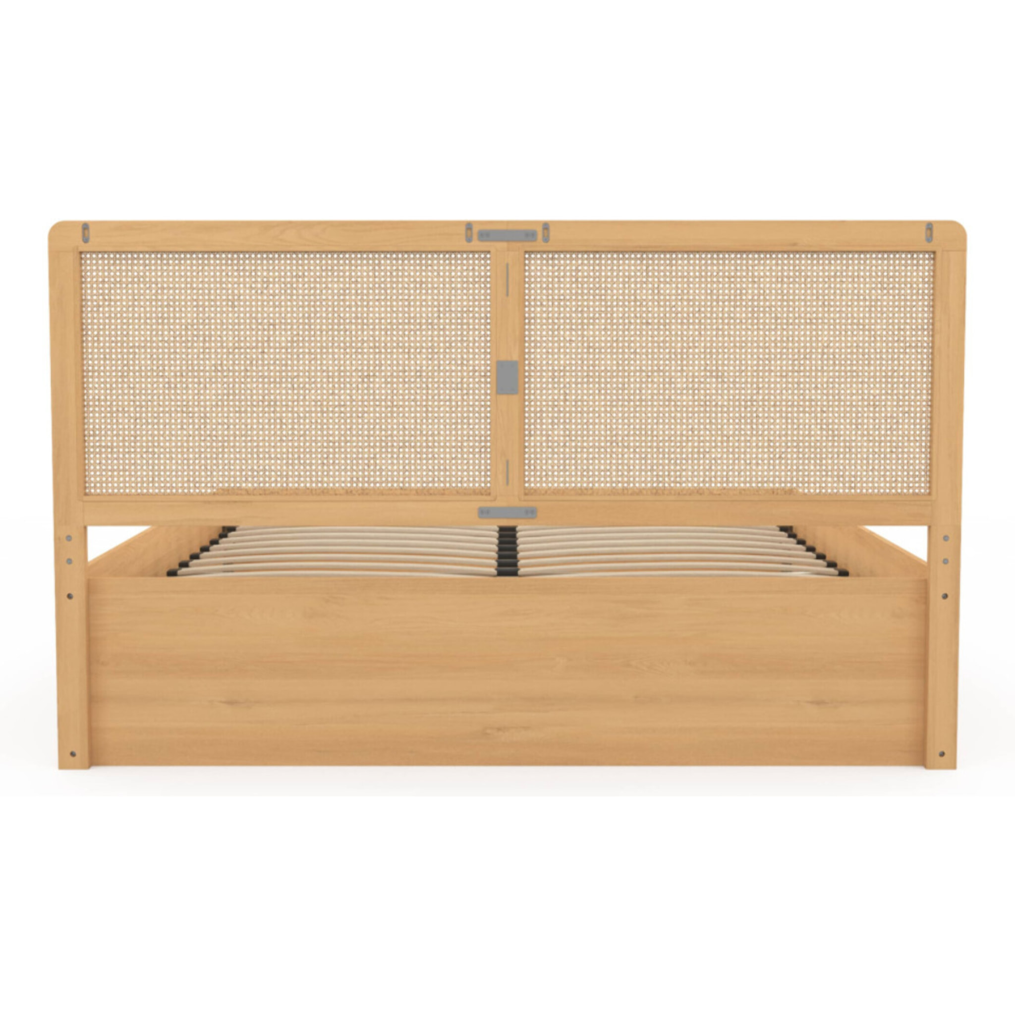 Lit coffre Eve avec sommier et tête de lit en cannage - Bois