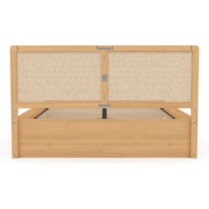 Lit coffre Eve avec sommier et tête de lit en cannage - Bois