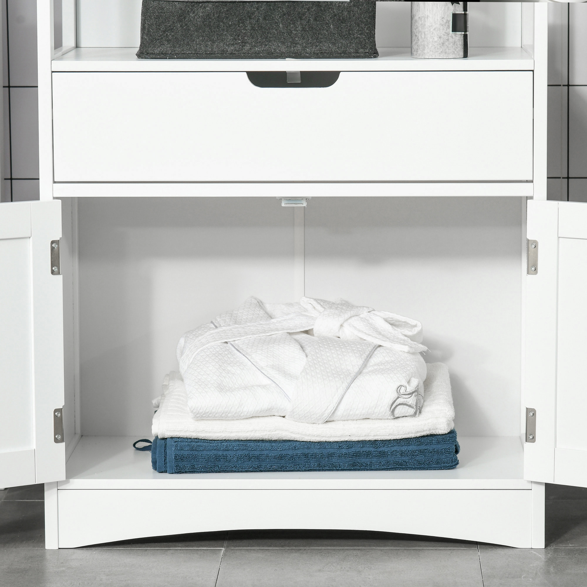 Conjunto de Baño Juego de Armario de Baño con Cajón 3 Estantes y Mueble para Debajo del Lavabo con 2 Puertas Antivuelco 60x33x122,5 cm 60x30x60 cm Blanco