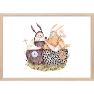 Affiche enfant oiseaux et crème glacée  Affiche + cadre en bois - Chêne