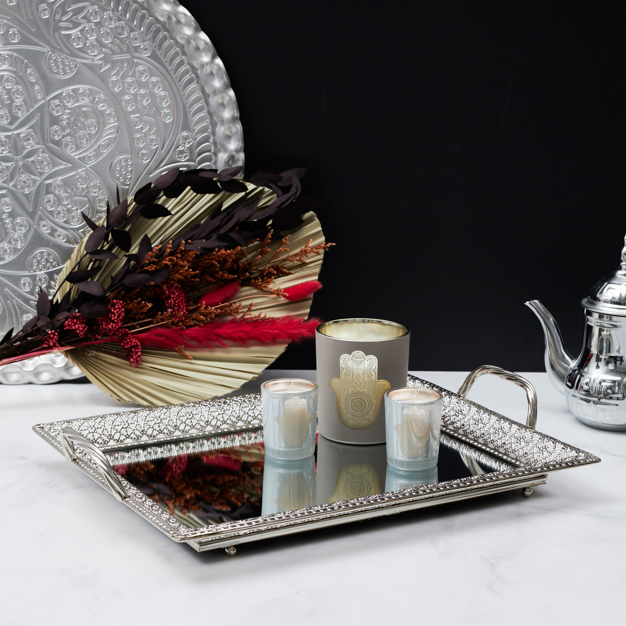 Plateau De Service Avec Miroir Et Poignees A1/m6