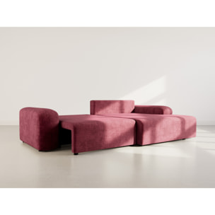Rebecca - canapé d'angle droit 4 places convertible avec coffre en velours texturé - Prune