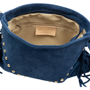 Bellegra Bolso de hombro Mujer. Piel auténtica Gamuza con detalles metálicos.
