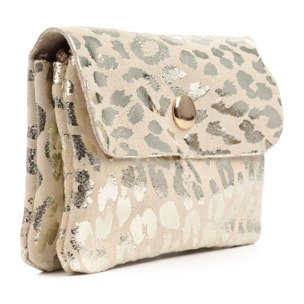 Alpignano monedero mujer. Piel auténtica Gamuza, diseño animal print leopardo, lacada brillante.